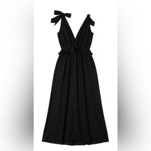 Reiss Black Tie-Shoulder V-Neck Maxi Gown